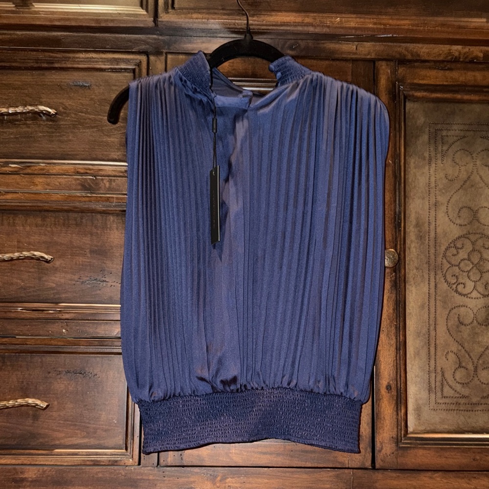 Donna Karan Navy Pleated Blouse
